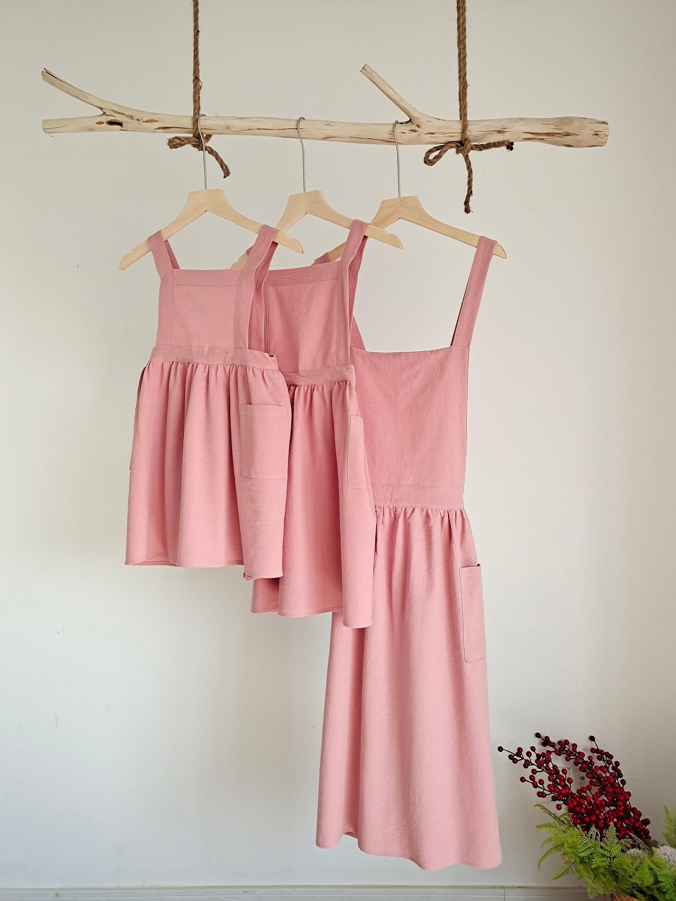 Custom logo Matching Family Apron Cotton Linen Handmade Apron, Adult size Apron, Kids size Apron, Housewarming gift, Mother's day Pink