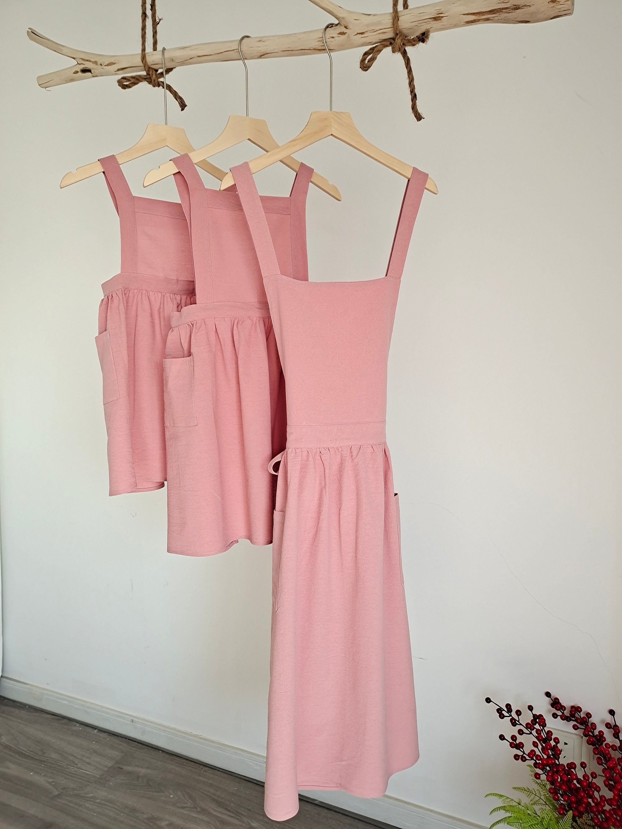 Custom logo Matching Family Apron Cotton Linen Handmade Apron, Adult size Apron, Kids size Apron, Housewarming gift, Mother's day Pink