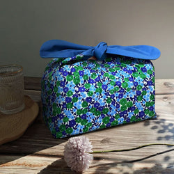 Custom Name Blue flowers insulated lunch bag bento bag, zero waste , Eco Friendly lunch box cloth School Gift for women