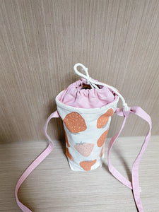 Water Bottle Holder Water Bottle Carrier Hand made bottle carrier School water bottle sling girlie bottle cozy sports cup holder Strawberry