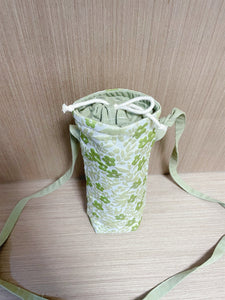 Water Bottle Holder Water Bottle Carrier Hand made bottle carrier School water bottle sling girlie bottle cozy green