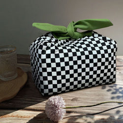 Custom Name black and white plaid insulated lunch bag bento bag, zero waste , Eco Friendly lunch box cloth School Gift for women