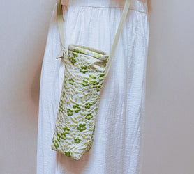 Water Bottle Holder Water Bottle Carrier Hand made bottle carrier School water bottle sling girlie bottle cozy green
