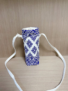 Water Bottle Holder Water Bottle Carrier Hand made bottle carrier School water bottle sling girlie bottle cozy blue retro
