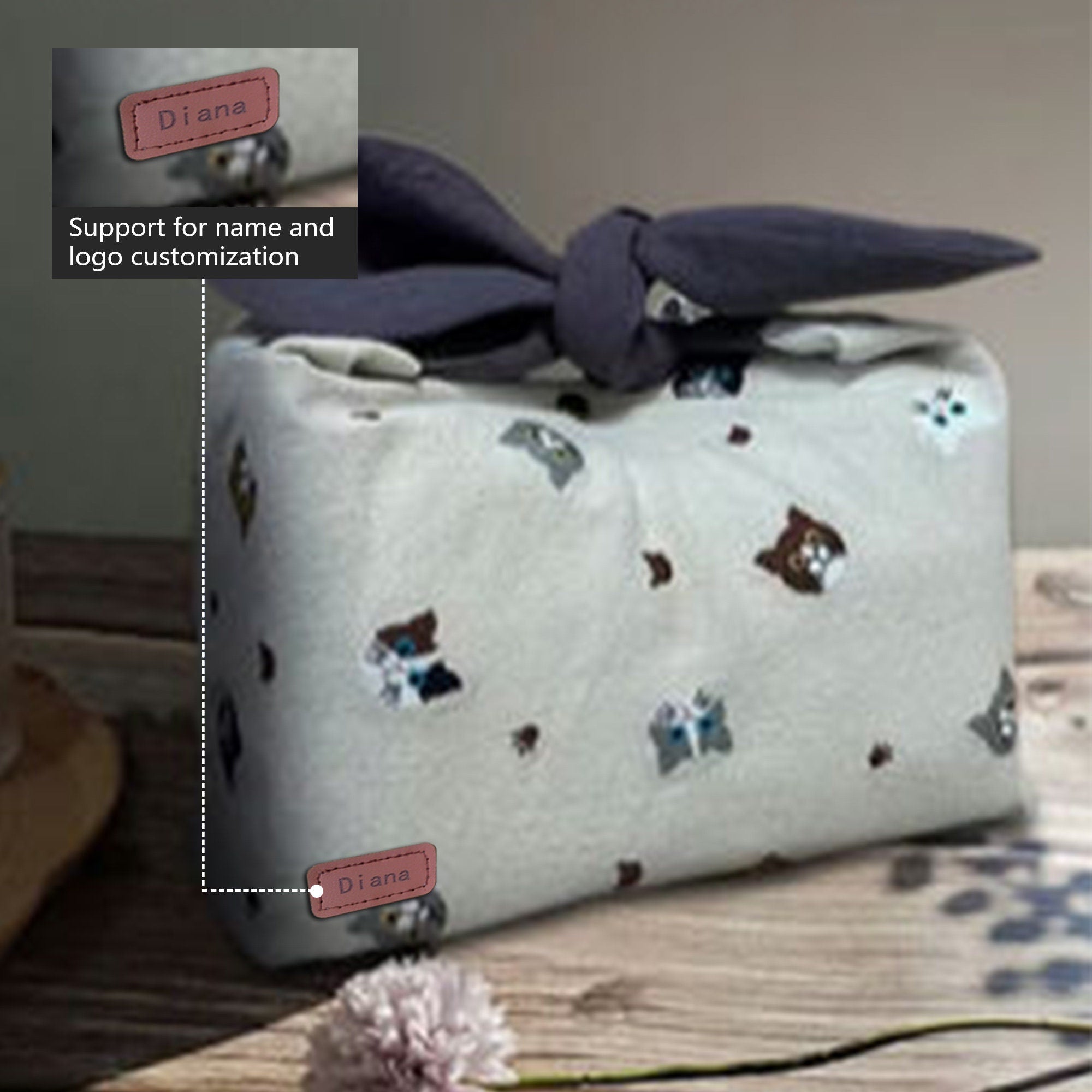 Custom Name Cute Cat insulated lunch bag bento bag, zero waste , Eco Friendly lunch box cloth School Gift for women