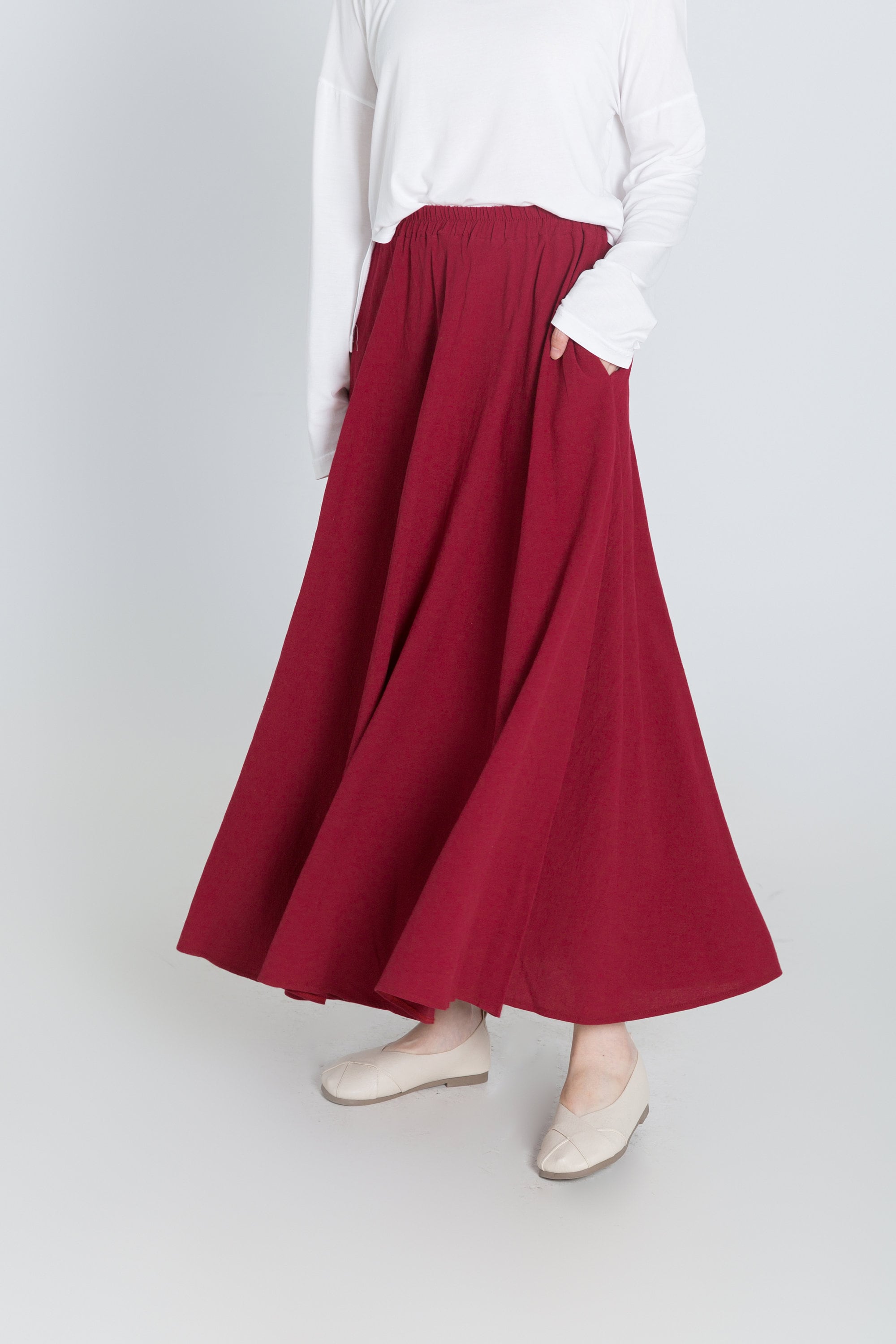Custom size cotton skirt loose skirts A-line elastic waist skirt travel skirt beach skirt red christmas gift