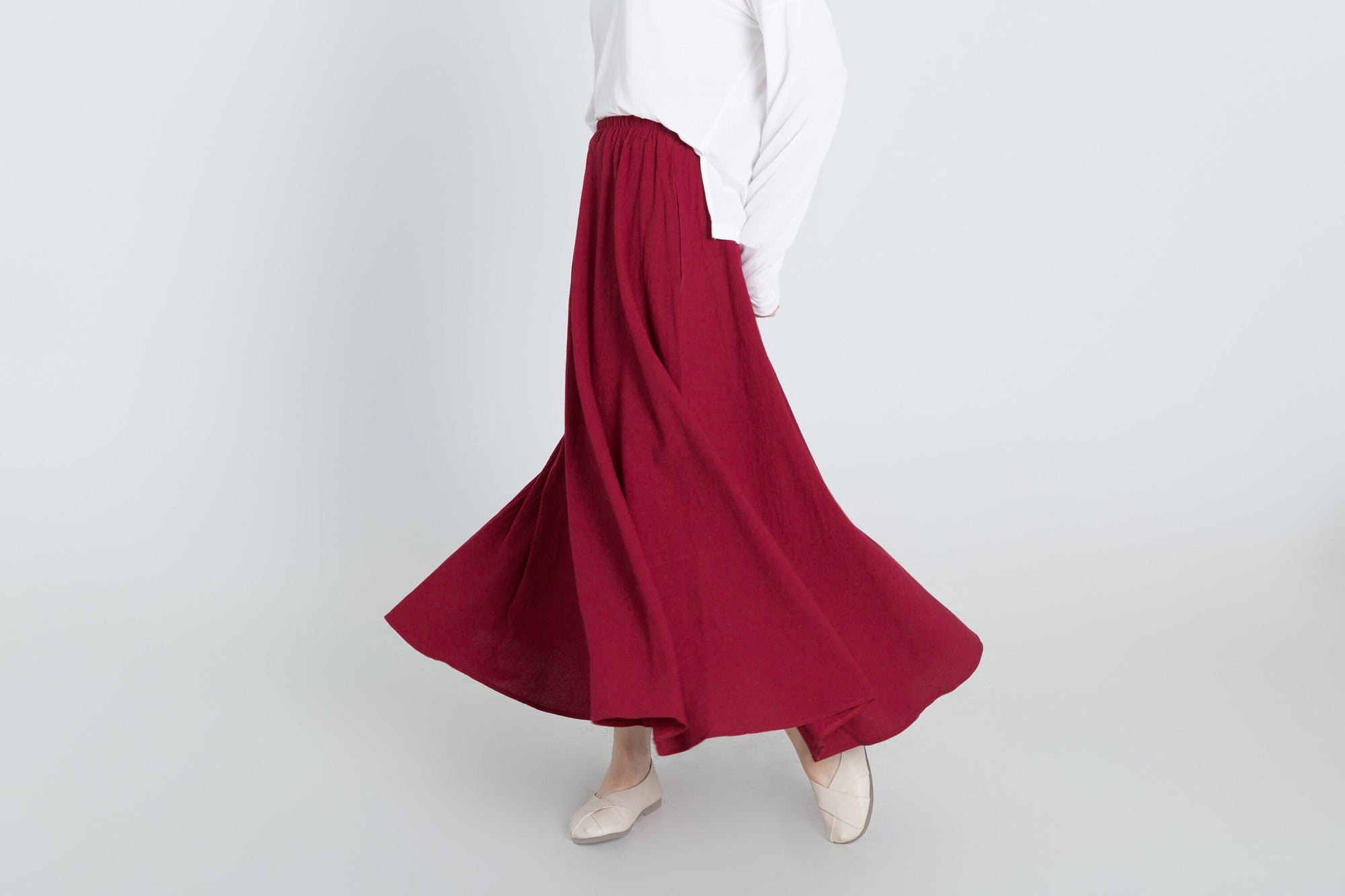 Custom size cotton skirt loose skirts A-line elastic waist skirt travel skirt beach skirt red christmas gift