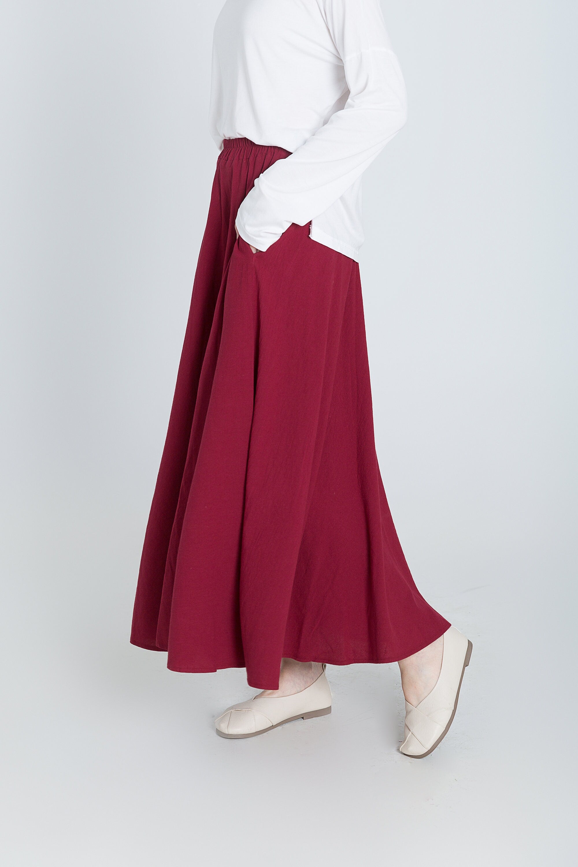 Custom size cotton skirt loose skirts A-line elastic waist skirt travel skirt beach skirt red christmas gift