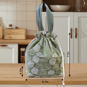 Custom Name Insulated Lunch Bag with drawstring closure, Travel Bag, Organizer Bag Embroidered leaves Handbag birthday gift for teacher