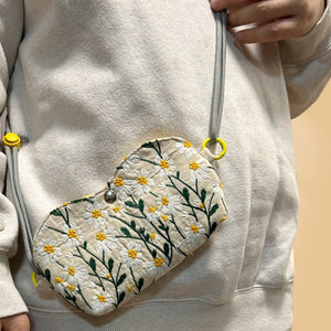Personalized sunglass Adjustable crossbody bag,hand pouch,glasses padded pouch neck bag,Coin Purse Sunglasses bag embroider daisy