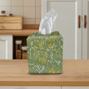Tissue Box Cover, Tissue Dispenser, Home Gift,Housewarming gift,Mothers Day Gift,Kitchen Decor,Bathroom Decor,Green embroidered dandelion