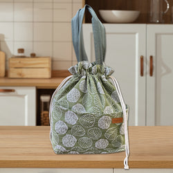 Custom Name Insulated Lunch Bag with drawstring closure, Travel Bag, Organizer Bag Embroidered leaves Handbag birthday gift for teacher