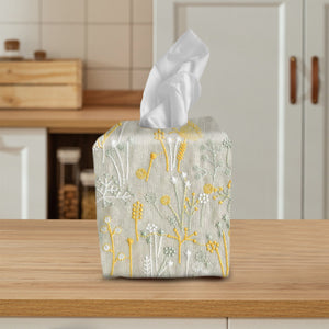 Tissue Box Cover, Tissue Dispenser, Home Gift,Housewarming gift,Mothers Day Gift,Kitchen Decor,Bathroom Decor,Beige embroidered dandelion