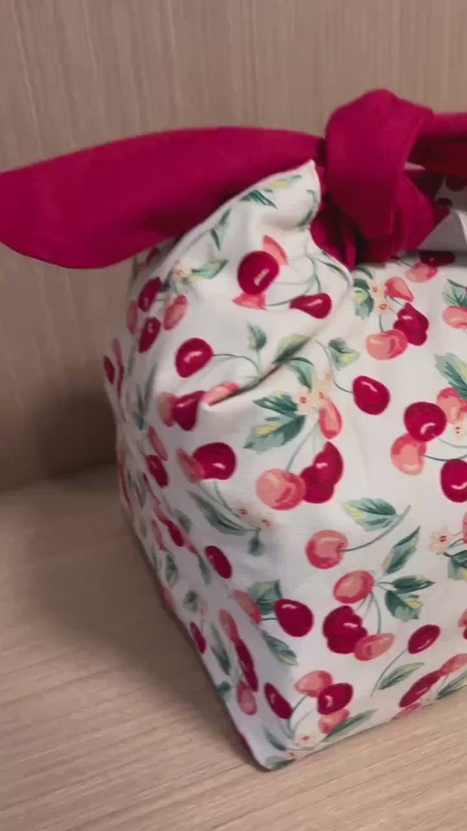 Custom Name Cherry insulated lunch bag bento bag, zero waste , Eco Friendly  lunch box cloth School Gift for her