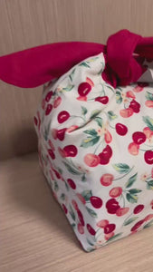 Custom Name Cherry insulated lunch bag bento bag, zero waste , Eco Friendly  lunch box cloth School Gift for her