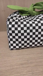 Custom Name black and white plaid insulated  lunch bag bento bag, zero waste , Eco Friendly  lunch box cloth School Gift for  women