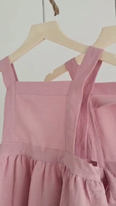 Custom logo Matching Family Apron Cotton Linen Handmade Apron,  Adult size Apron, Kids size Apron, Housewarming gift, Mother's day Pink