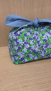 Custom Name Blue flowers insulated  lunch bag bento bag, zero waste , Eco Friendly  lunch box cloth School Gift for  women