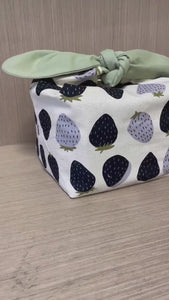 Custom Name Black strawberry insulated lunch bag bento bag, zero waste , Eco Friendly  lunch box cloth School Gift for  women