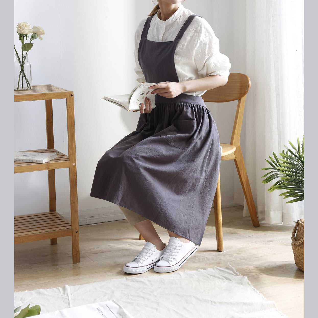 Pinafore Apron Dress — Charcoal Gray