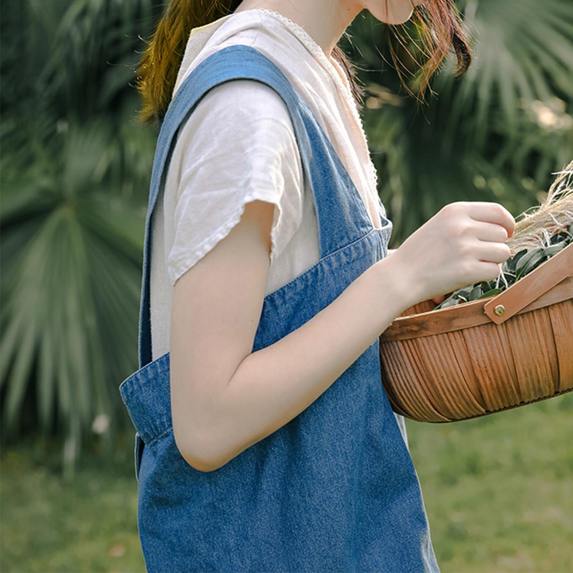 Blue Denim Cross Back Apron Dress