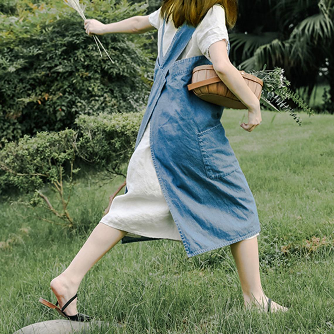 Blue Denim Cross Back Apron Dress