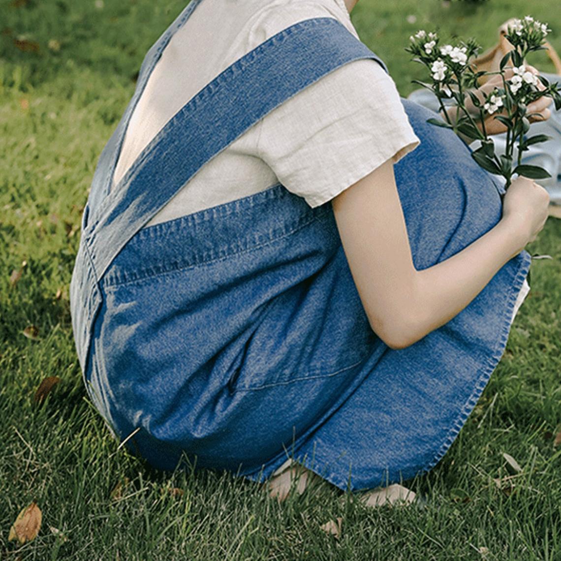 Blue Denim Cross Back Apron Dress