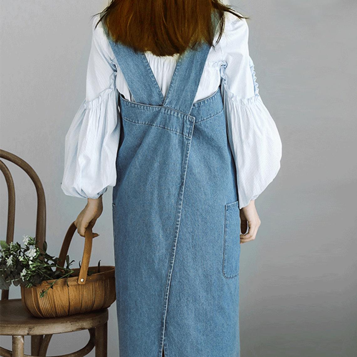 Blue Denim Cross Back Apron Dress