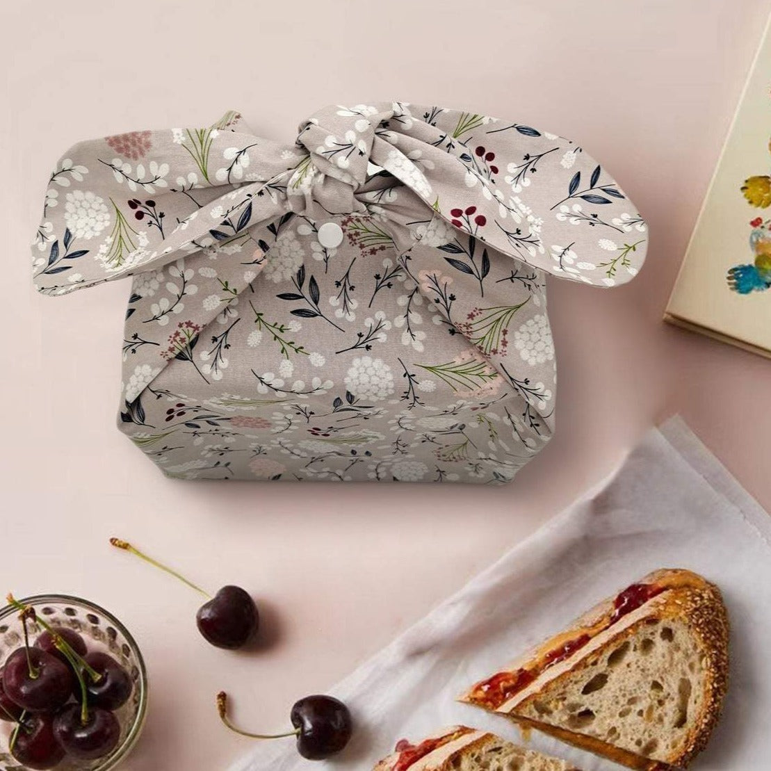 Grey Dandelion Cotton Bento Lunch Bag