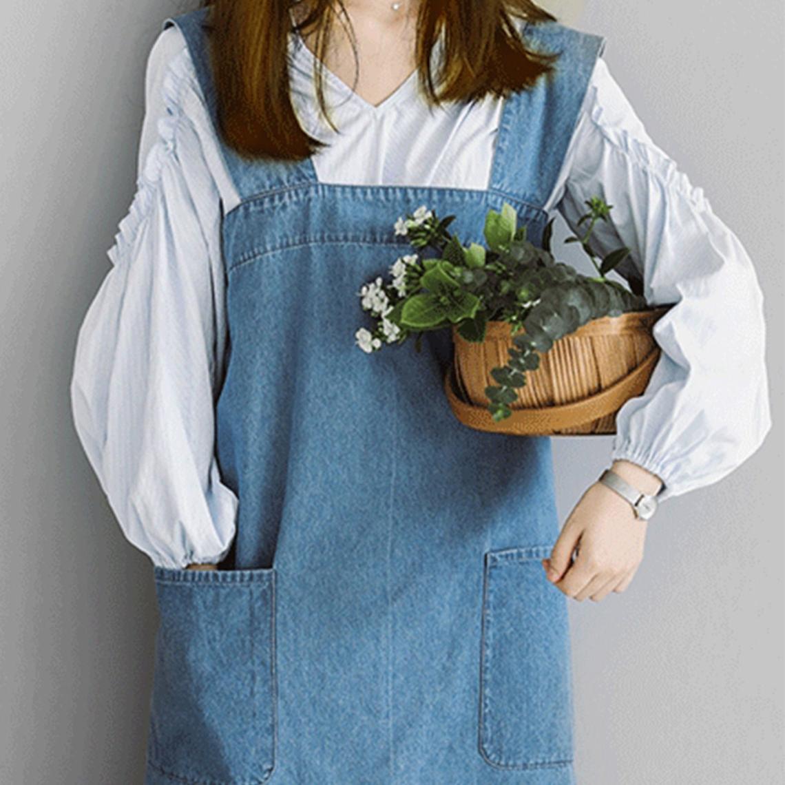 Blue Denim Cross Back Apron Dress