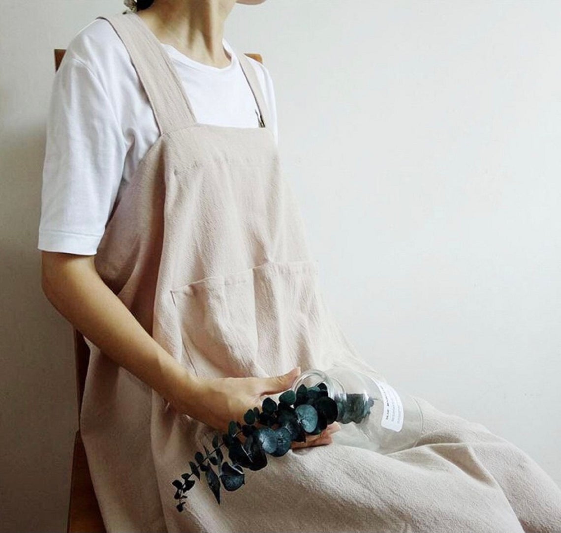 Washed Cotton Linen Cross Behind Apron