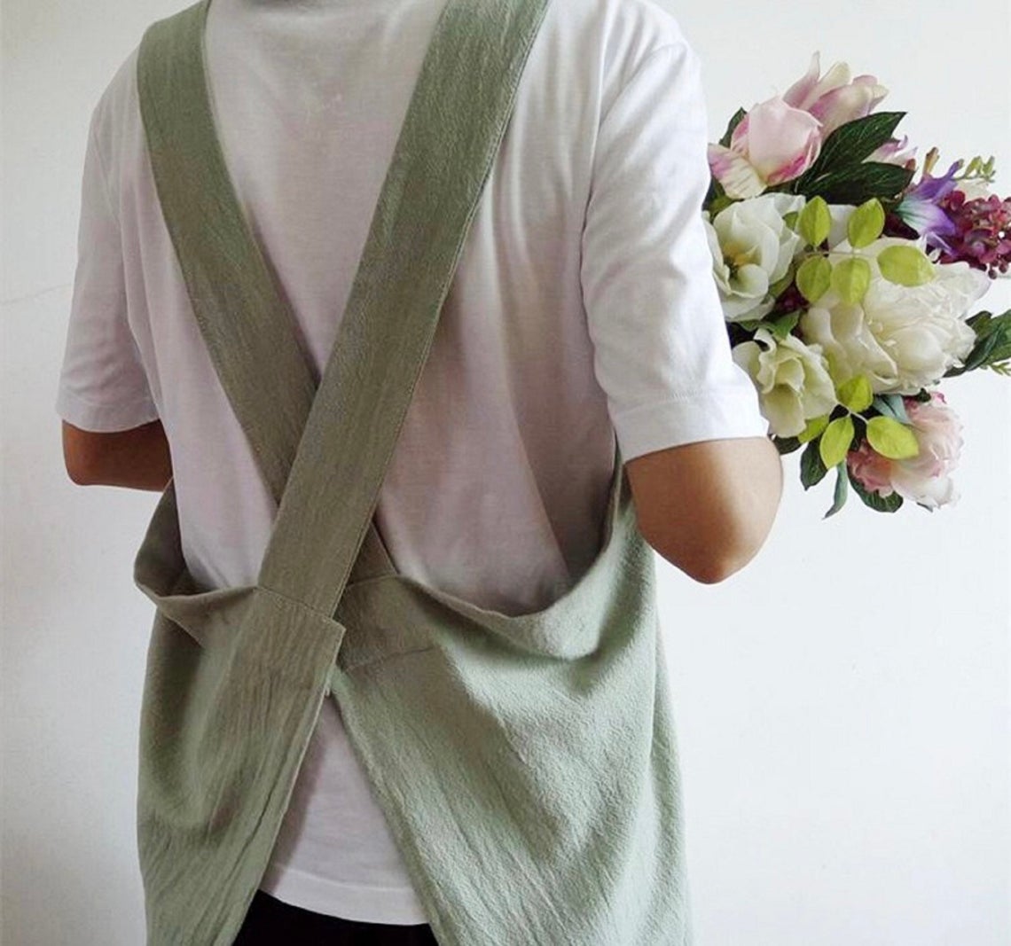 Washed Cotton Linen Cross Behind Apron