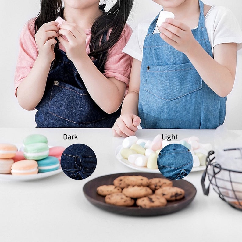 Kids Cotton Denim Apron - Light Blue/ Mid Blue/ Dark Blue