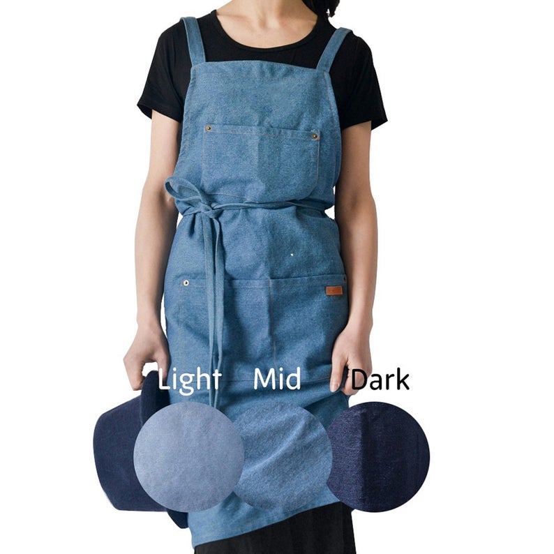 Light Blue Cotton Denim Blue Apron