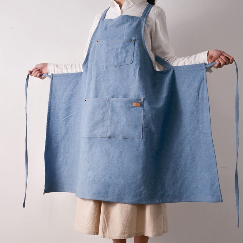 Light Blue Cotton Denim Blue Apron