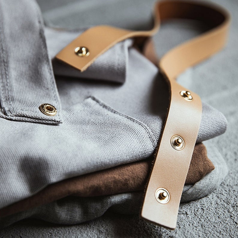 Gray Leather Strap Apron