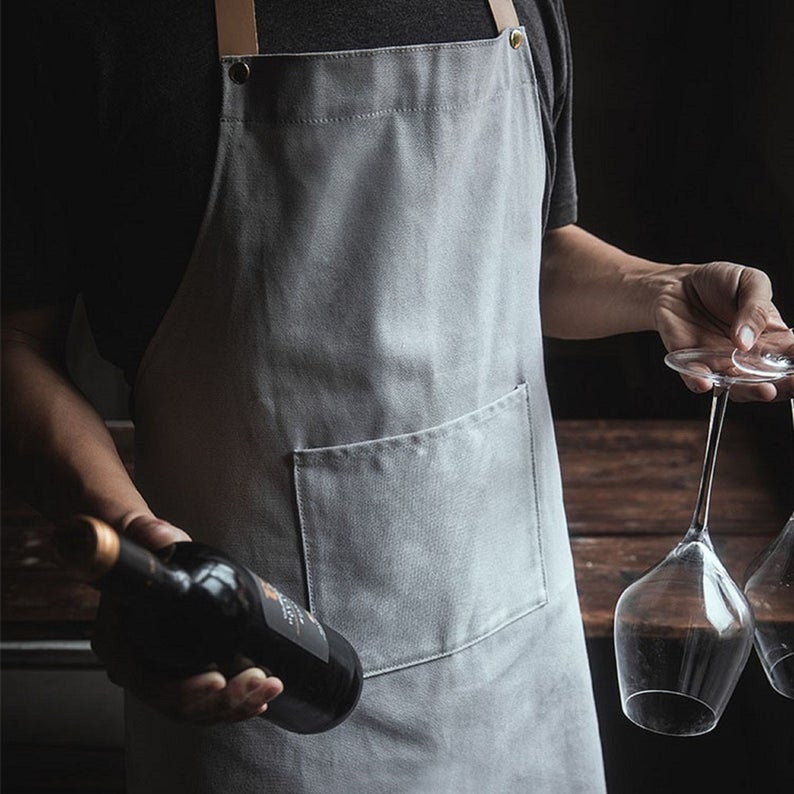 Gray Leather Strap Apron