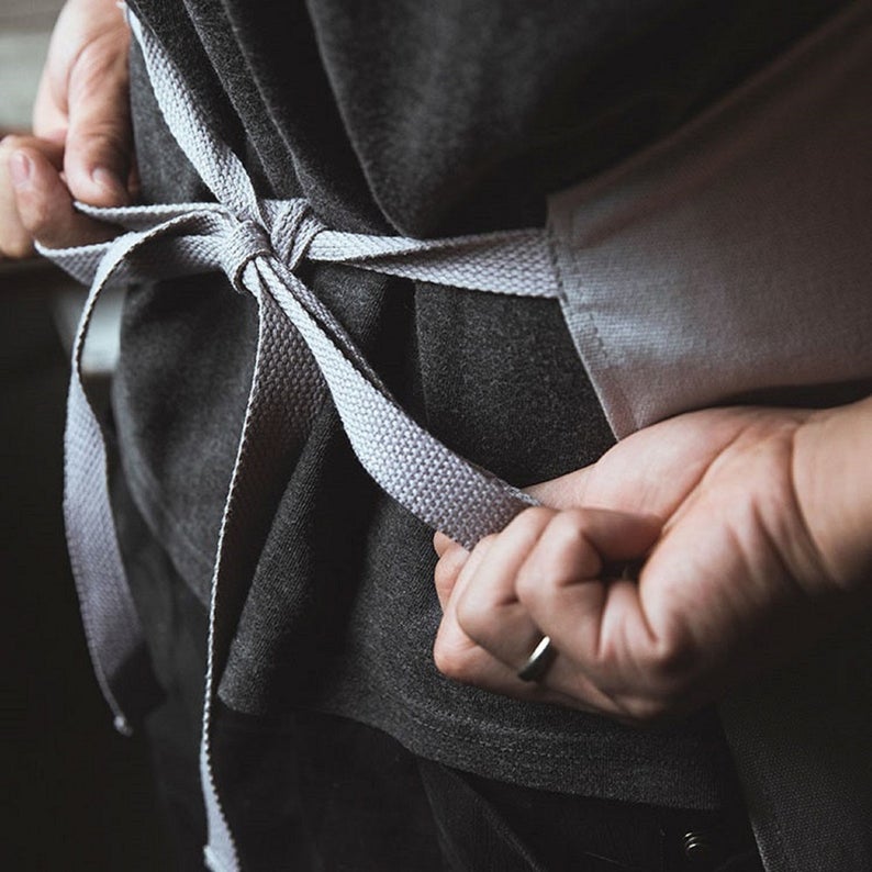 Gray Leather Strap Apron