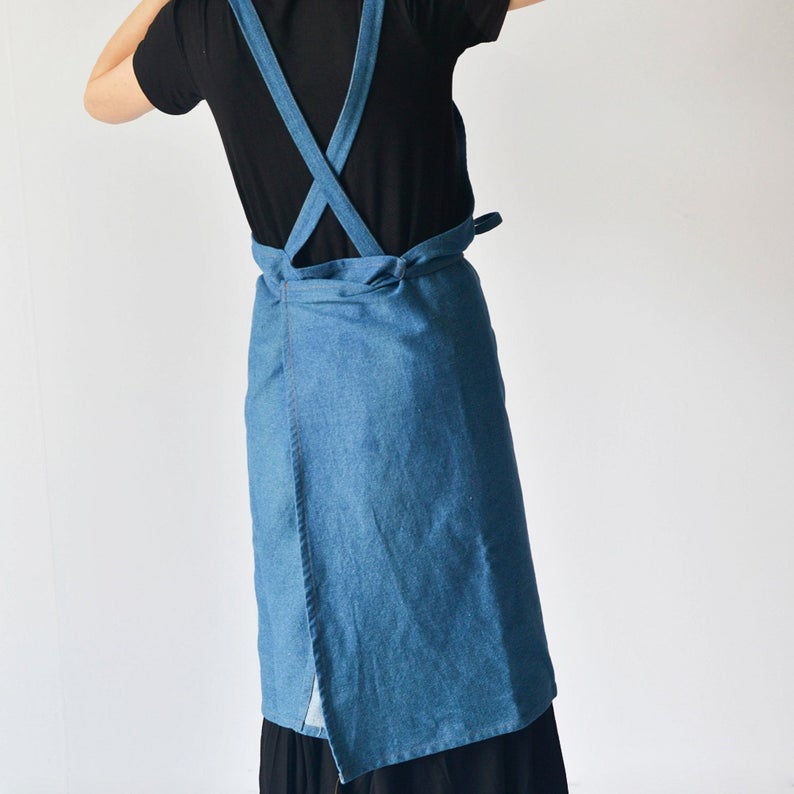 Mid Blue Cotton Denim Blue Apron