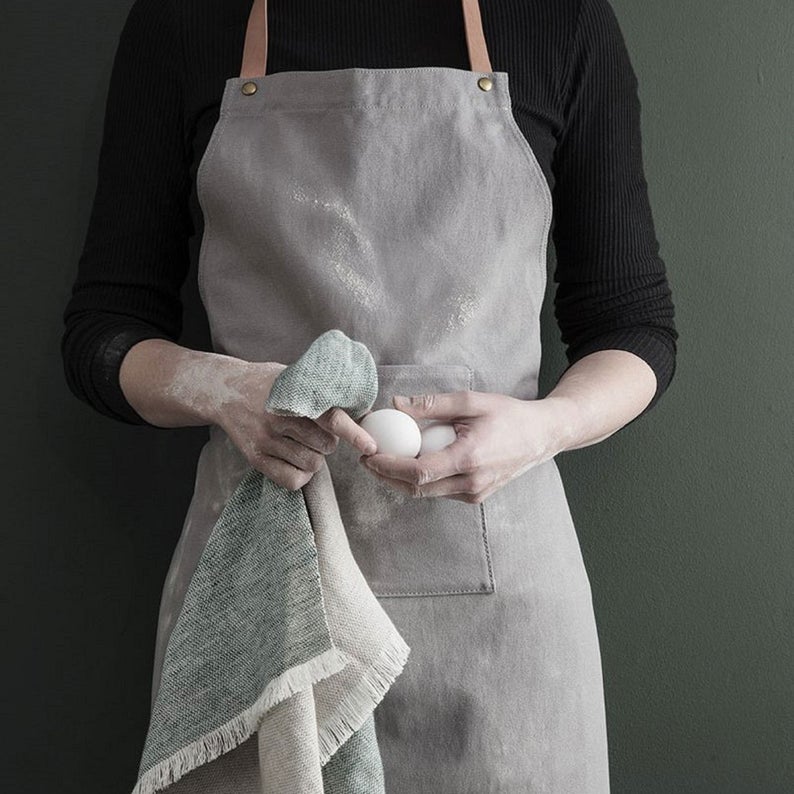 Gray Leather Strap Apron