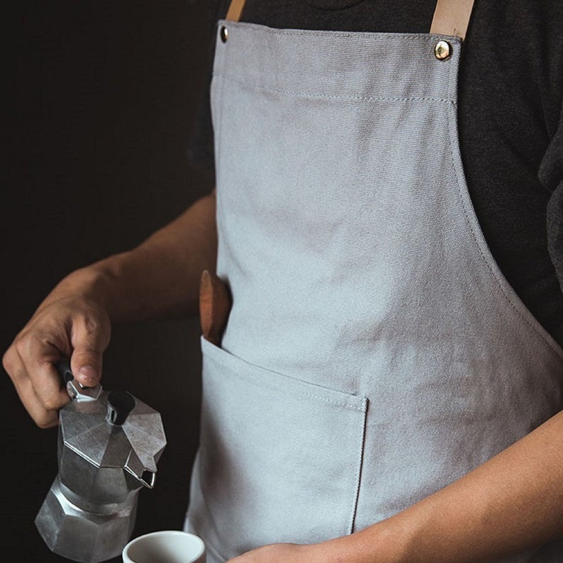 Gray Leather Strap Apron