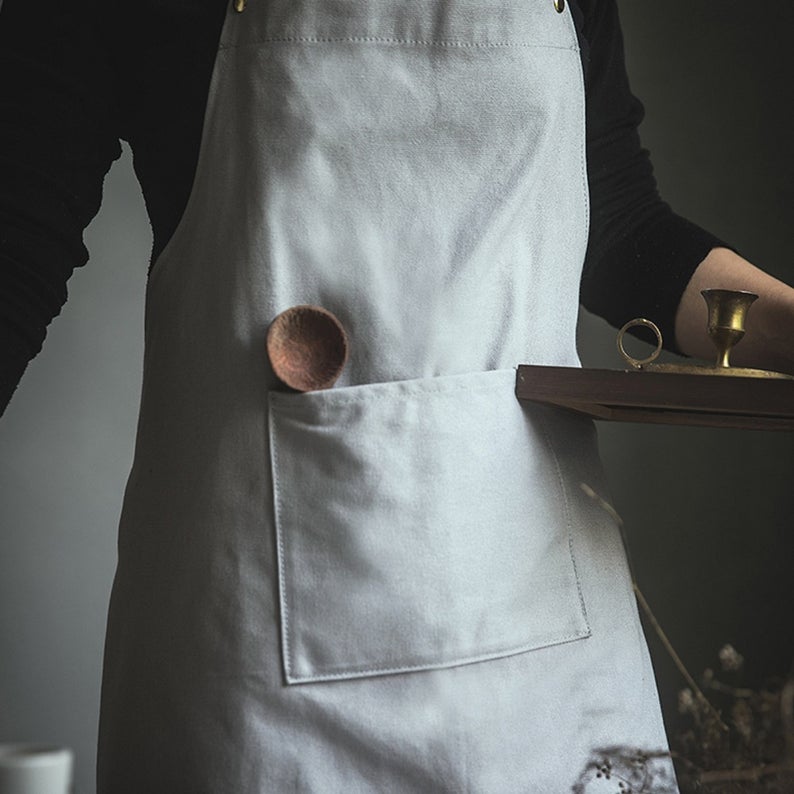 Gray Leather Strap Apron
