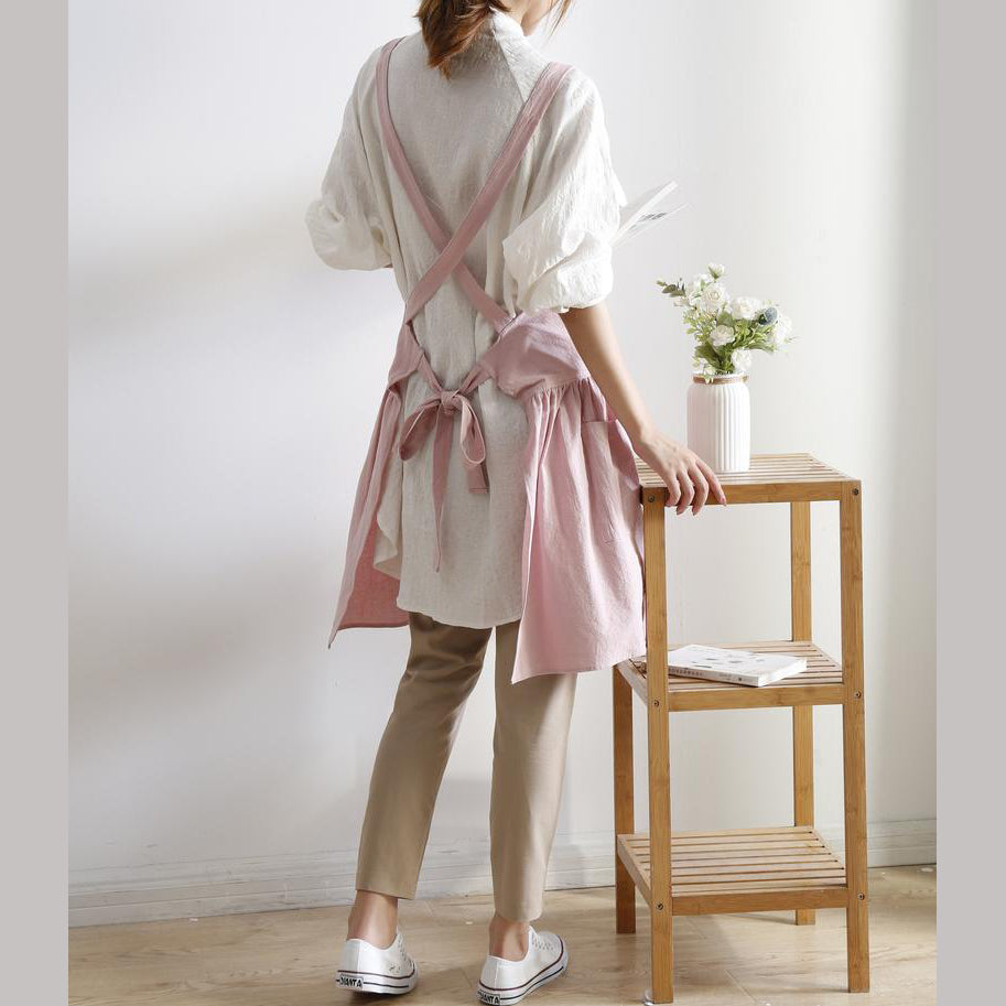 Pink Cotton Linen Adult Apron Dress
