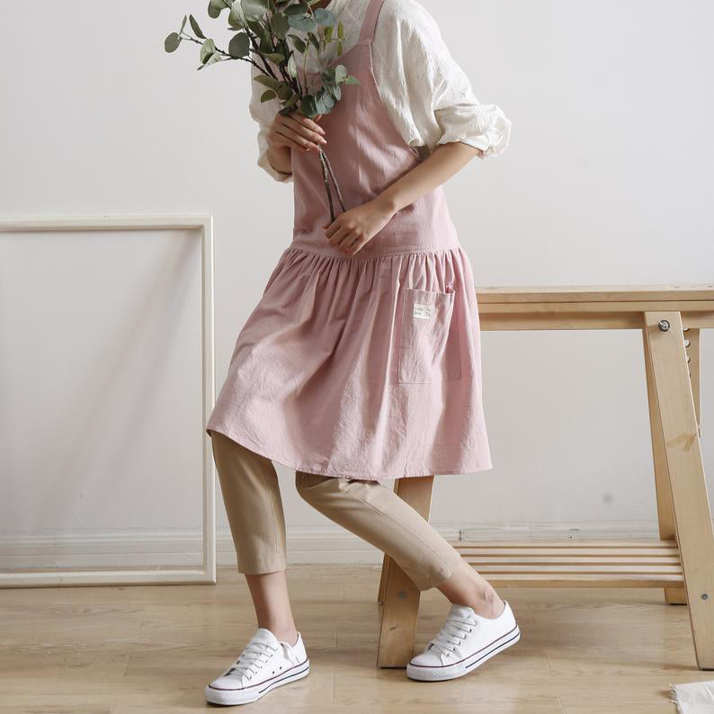 Pink Cotton Linen Adult Apron Dress