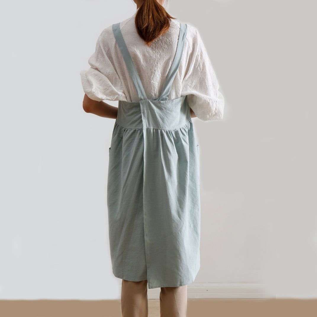 Light Green Linen Fabric Apron Dress