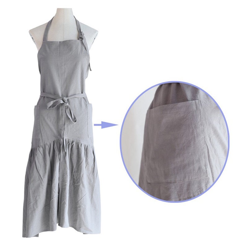Blue Dress Apron with Front Roomy Pockets