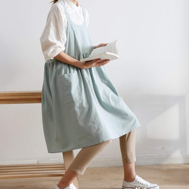 Light Green Linen Fabric Apron Dress