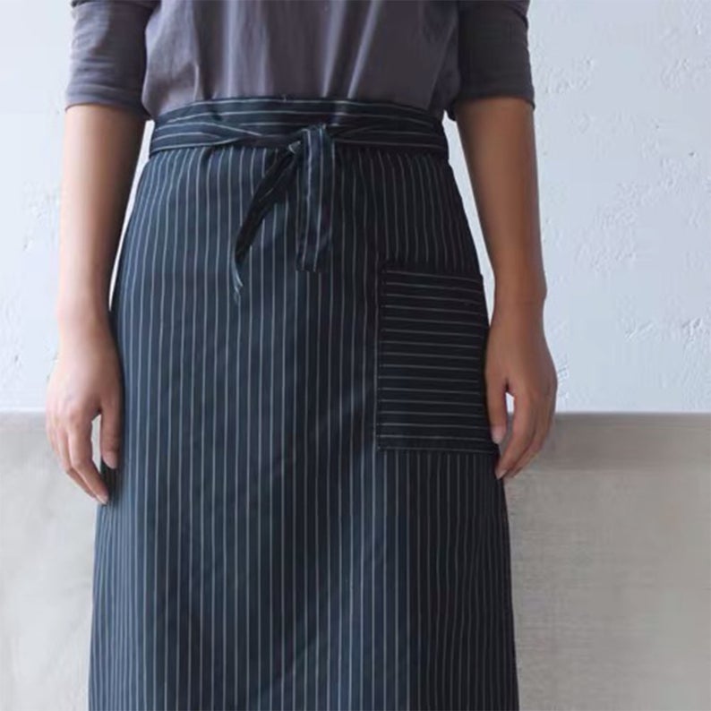 Unisex Blue Strip Half Bistro Apron