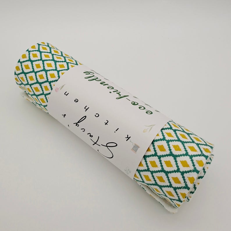 Reusable Unpaper Towels — Yellow Green Geometric Print