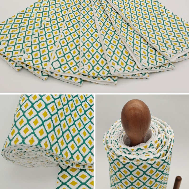 Reusable Unpaper Towels — Yellow Green Geometric Print
